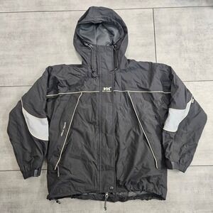 Y2K Helly Hansen Helly Tech Mens Gray Hooded Jacket Ripstop Mesh Lined Size M